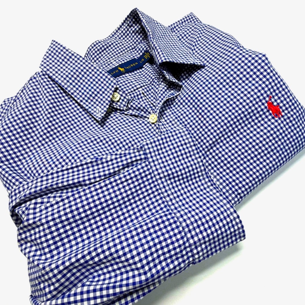 Polo Ralph Lauren Button Down Shirt Mens Large Blue Gingham Cotton